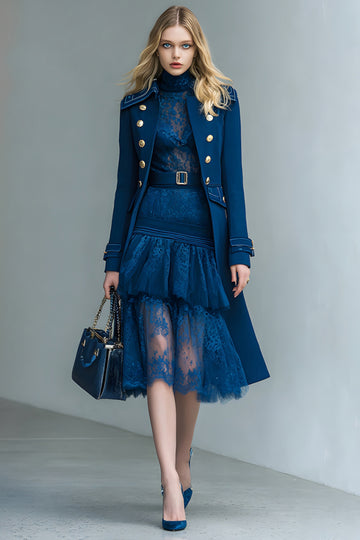 Dark Blue Double Breasted Prom Blazer